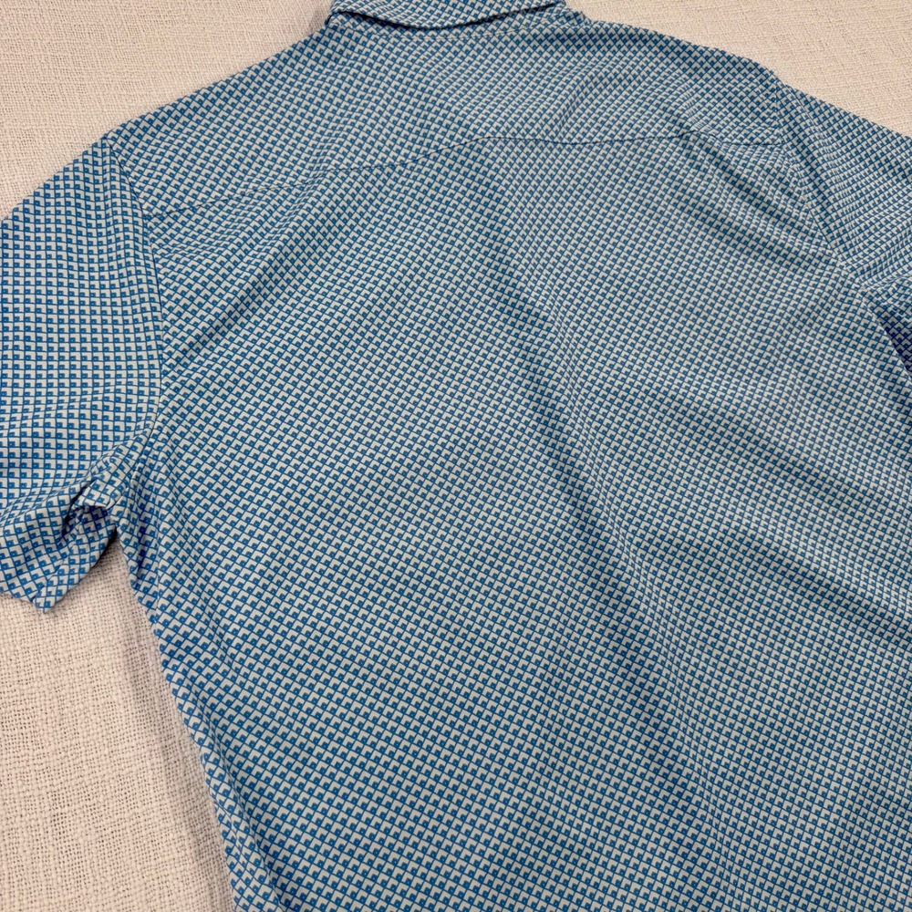 Bonobos Slim Fit Long Short Sleeve Button Down Shirt Blue Geometric Tile Mens L - Picture 8 of 11